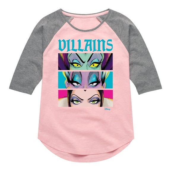 Disney Villains - Villains Stacked - Toddler & Youth Girls Raglan Graphic T-Shirt