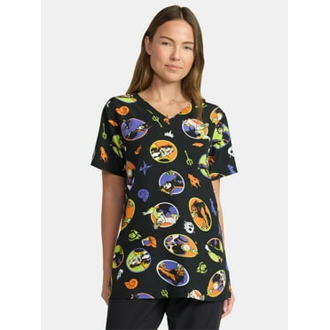 Disney Villains Women's Scrub Top with Short Sleeves, Sizes S-3XL