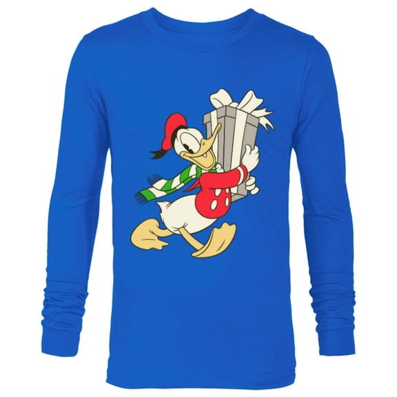 Disney Vintage Donald Duck with Holiday Present - Long Sleeve T-Shirt for Men - Customized-Navy