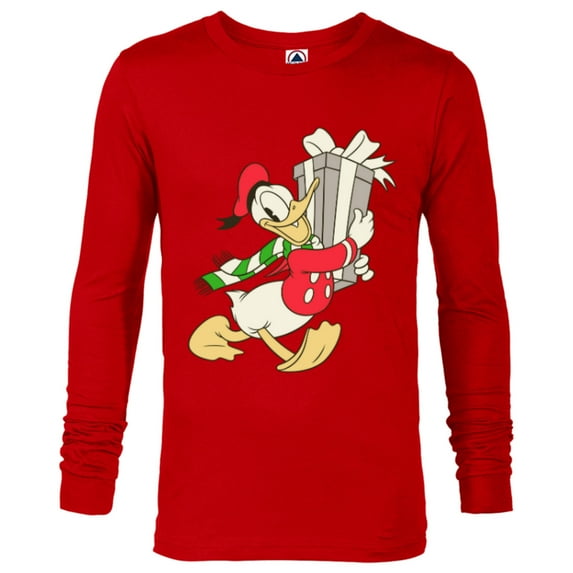 Disney Vintage Donald Duck with Holiday Present - Long Sleeve T-Shirt for Men - Customized-New Red