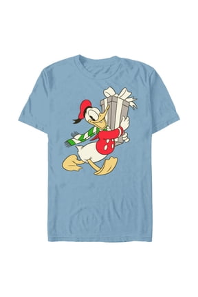 Vintage Donald Duck with Holiday Present - Short Sleeve Blended T-Shirt for Adults - Customized-Ocean Blue