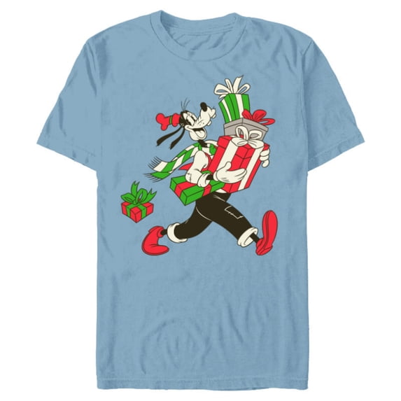Disney Vintage Goofy Holiday Presents - Short Sleeve Blended T-Shirt for Adults -Customized-Ocean Blue
