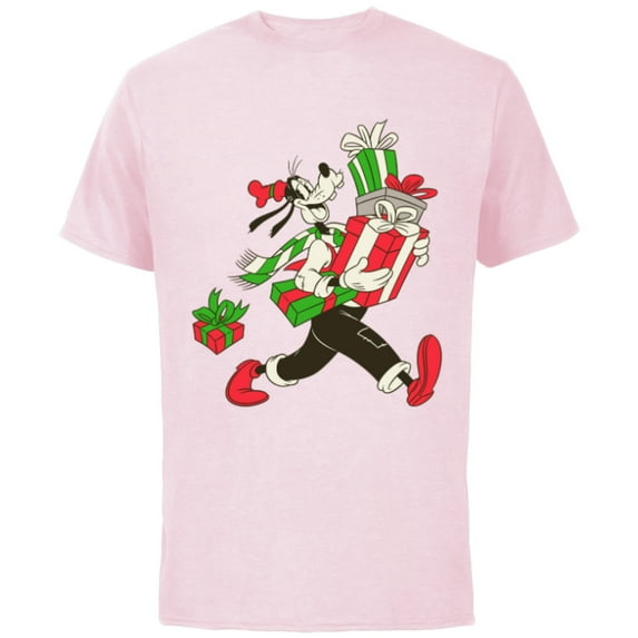 Disney Vintage Goofy Holiday Presents - Short Sleeve Cotton T-Shirt for Adults -Customized-Soft Pink
