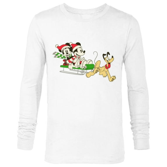 Disney Vintage Mickey Minnie Pluto Holiday Sleigh - Long Sleeve T-Shirt for Men - Customized-White