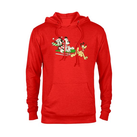 Disney Vintage Mickey Minnie Pluto Holiday Sleigh - Pullover Hoodie for Adults - Customized-Red