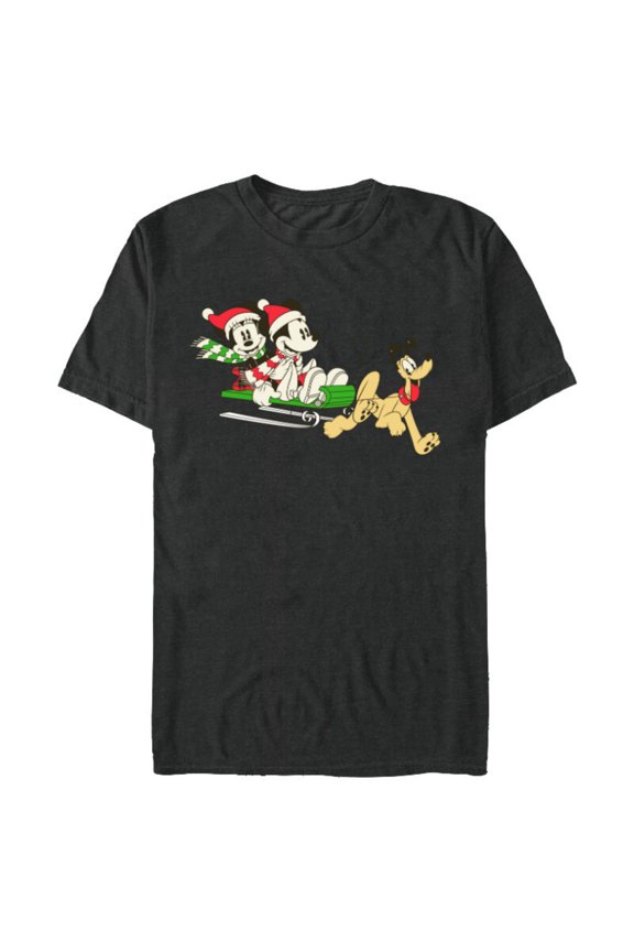 Vintage Mickey Minnie Pluto Holiday Sleigh - Short Sleeve Blended T-Shirt for Adults - Customized-Dark Heather