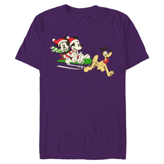 Disney Vintage Mickey Minnie Pluto Holiday Sleigh - Short Sleeve Blended T-Shirt for Adults - Customized-Purple