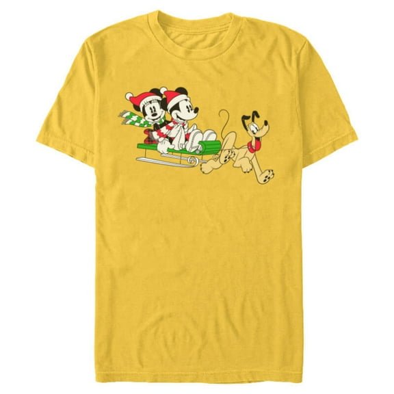 Disney Vintage Mickey Minnie Pluto Holiday Sleigh - Short Sleeve Blended T-Shirt for Adults - Customized-Yellow