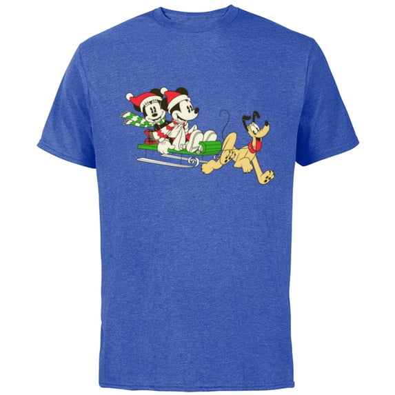 Disney Vintage Mickey Minnie Pluto Holiday Sleigh - Short Sleeve Cotton T-Shirt for Adults - Customized-Royal Heather