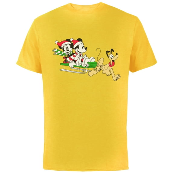 Disney Vintage Mickey Minnie Pluto Holiday Sleigh - Short Sleeve Cotton T-Shirt for Adults - Customized-Yellow