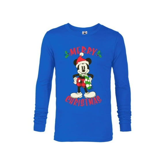 Disney Vintage Mickey Mouse Christmas Holiday - Long Sleeve T-Shirt for Men -Customized-Royal