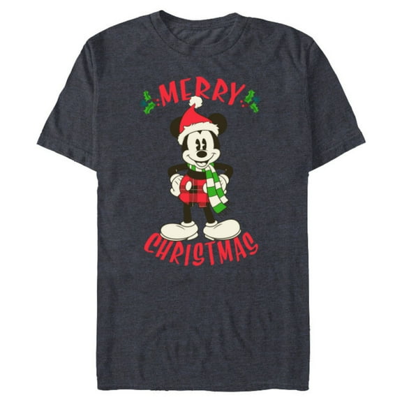 Disney Vintage Mickey Mouse Christmas Holiday - Short Sleeve Blended T-Shirt for Adults -Customized-Navy Heather