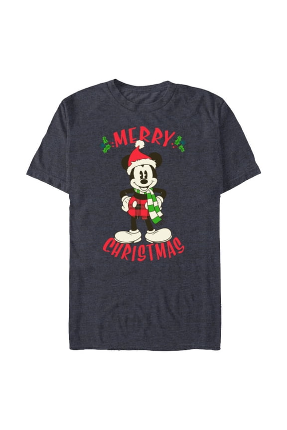 Disney Vintage Mickey Mouse Christmas Holiday - Short Sleeve Blended T-Shirt for Adults -Customized-Navy Heather