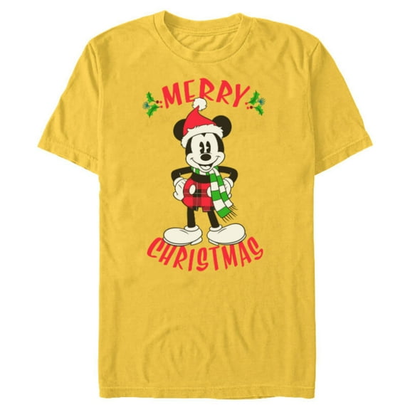 Disney Vintage Mickey Mouse Christmas Holiday - Short Sleeve Blended T-Shirt for Adults -Customized-Yellow