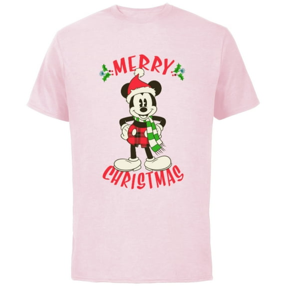 Disney Vintage Mickey Mouse Christmas Holiday - Short Sleeve Cotton T-Shirt for Adults -Customized-Soft Pink