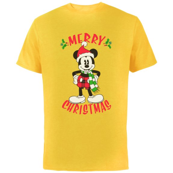 Disney Vintage Mickey Mouse Christmas Holiday - Short Sleeve Cotton T-Shirt for Adults -Customized-Yellow