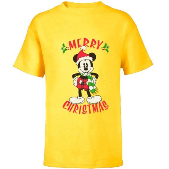 Disney Vintage Mickey Mouse Christmas Holiday - Short Sleeve T-Shirt for Kids -Customized-Yellow