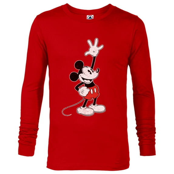 Disney Vintage Mickey Mouse Hey There - Long Sleeve T-Shirt for Men - Customized-New Red