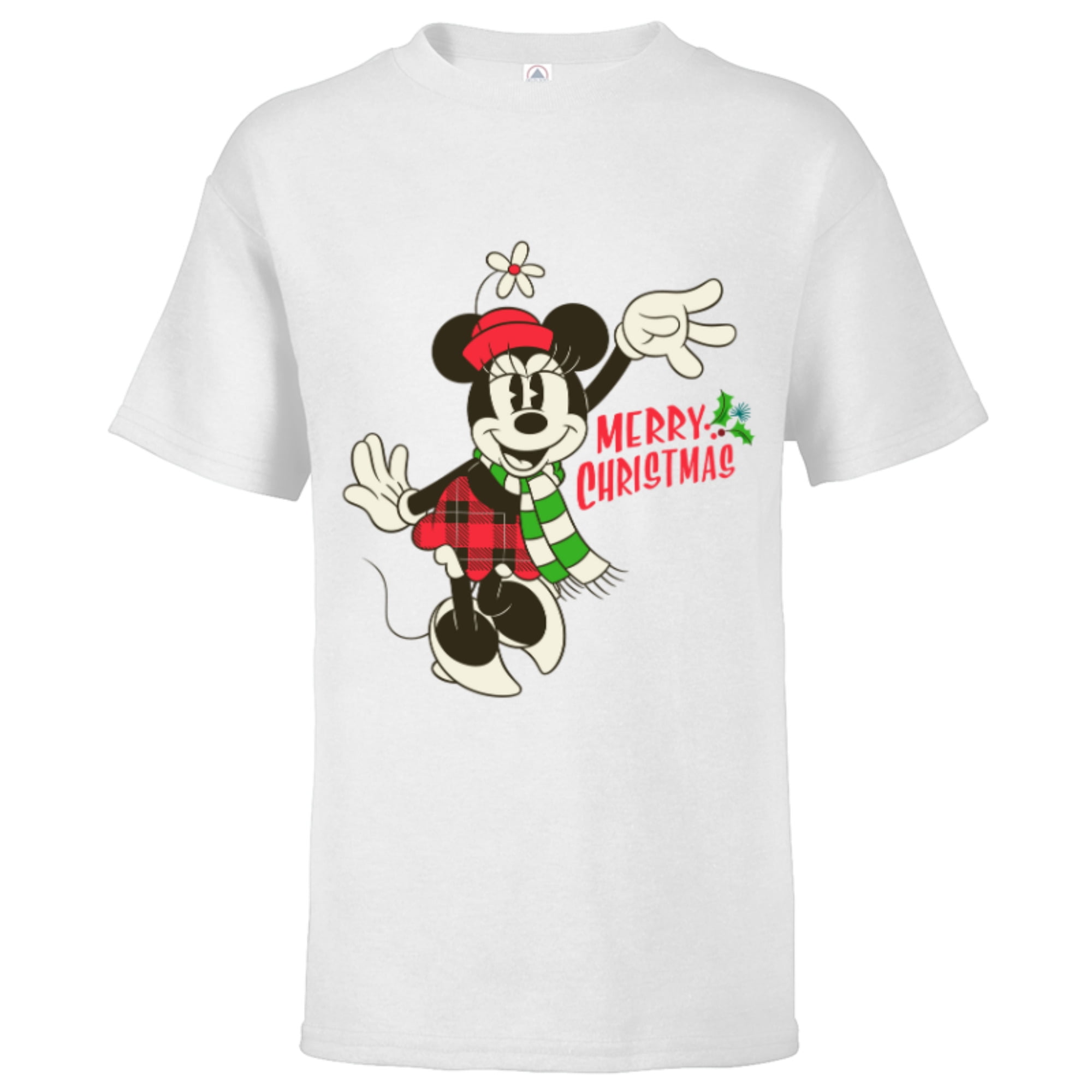 Disney Vintage Minnie Mouse Christmas Short Sleeve T Shirt for Kids Customized White