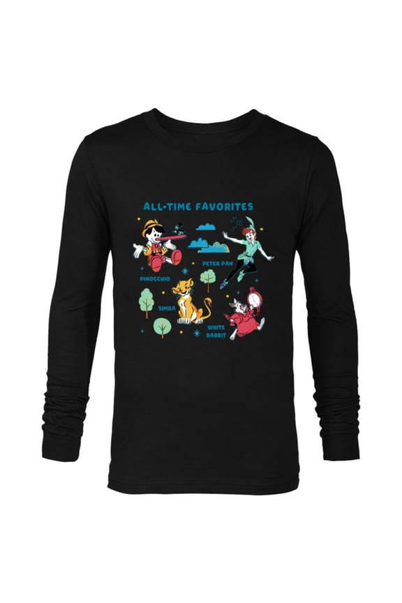 Vintage Peter Pan, Pinocchio, Simba & White Rabbit - Long Sleeve T-Shirt for Men - Customized-Black