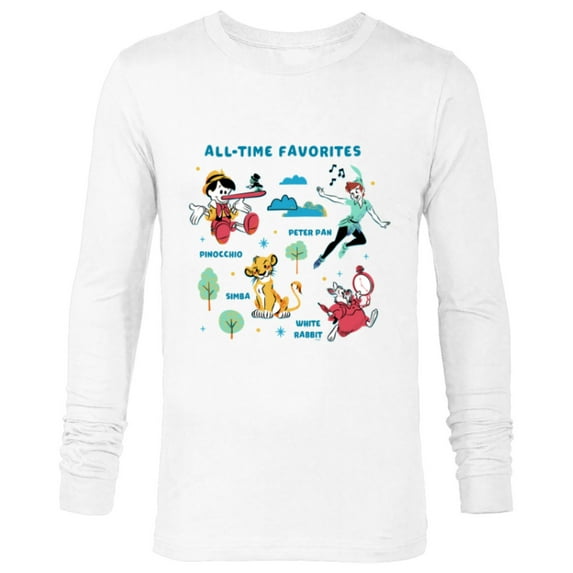 Disney Vintage Peter Pan, Pinocchio, Simba & White Rabbit - Long Sleeve T-Shirt for Men - Customized-White