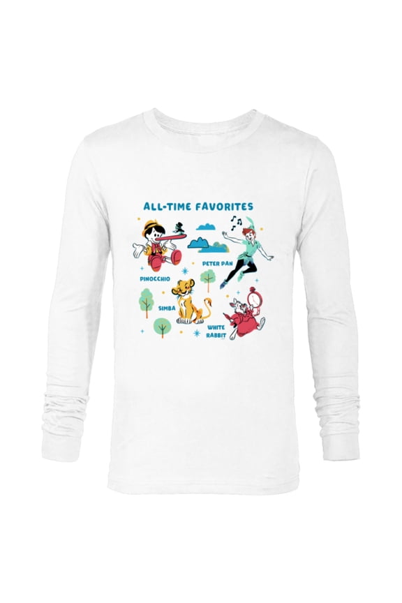 Vintage Peter Pan, Pinocchio, Simba & White Rabbit - Long Sleeve T-Shirt for Men - Customized-White