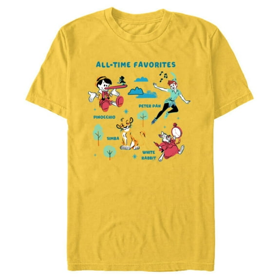 Disney Vintage Peter Pan, Pinocchio, Simba & White Rabbit - Short Sleeve Blended T-Shirt for Adults - Customized-Yellow