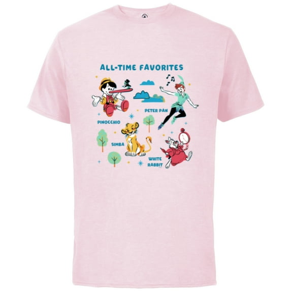 Disney Vintage Peter Pan, Pinocchio, Simba & White Rabbit - Short Sleeve Cotton T-Shirt for Adults - Customized-Soft Pink