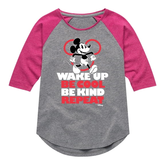 Disney - Wake Up, Be Cool, Be Kind, Repeat - Toddler & Youth Girls Raglan Graphic T-Shirt