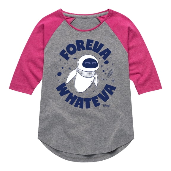 Disney Wall-E - Foreva Whateva Eve - Toddler & Youth Girls Raglan Graphic T-Shirt
