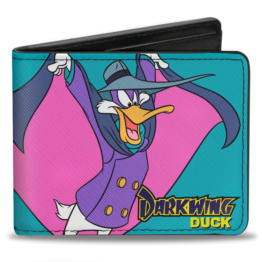 Disney Wallet, Bifold, Darkwing Duck Cape Pose Turquoise Purple Yellow