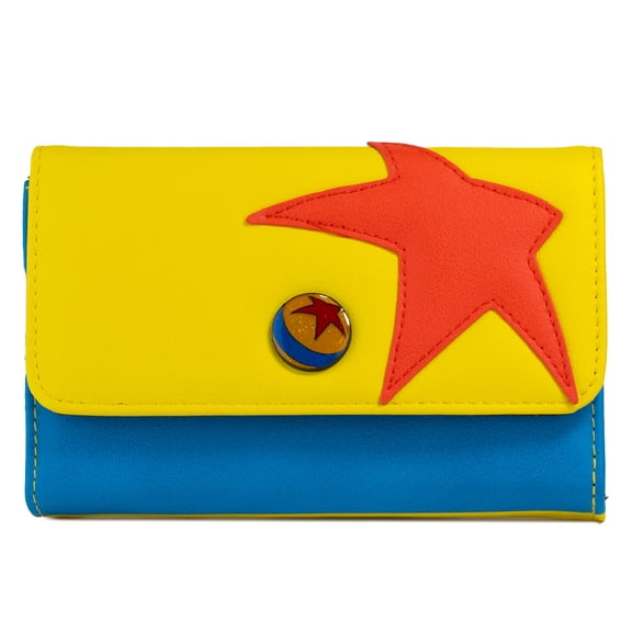 Disney Wallet, Foldover, Pixar Luxo Ball Bounding Yellow Red Blue, Vegan Leather