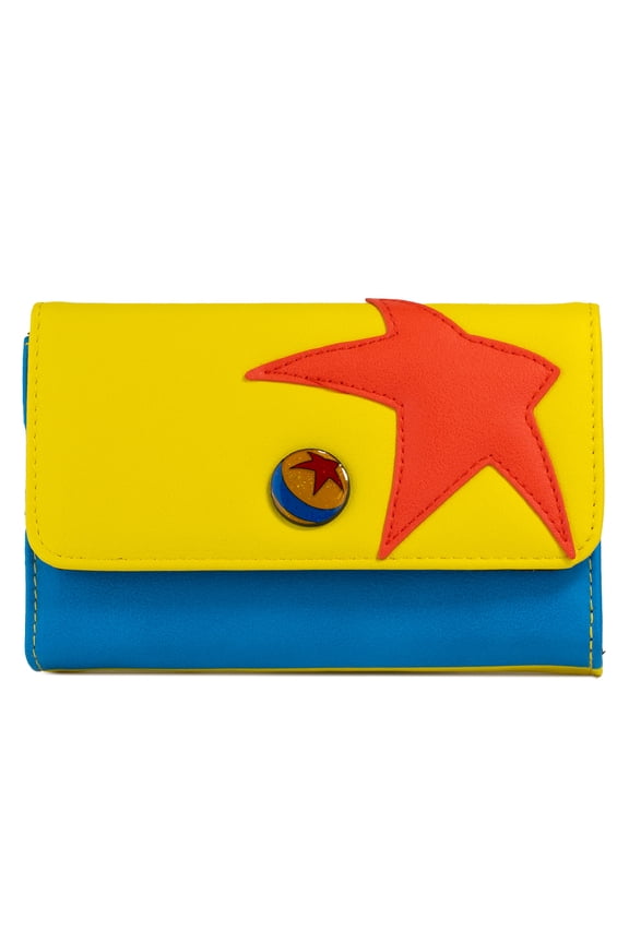 Disney Wallet, Foldover, Pixar Luxo Ball Bounding Yellow Red Blue, Vegan Leather