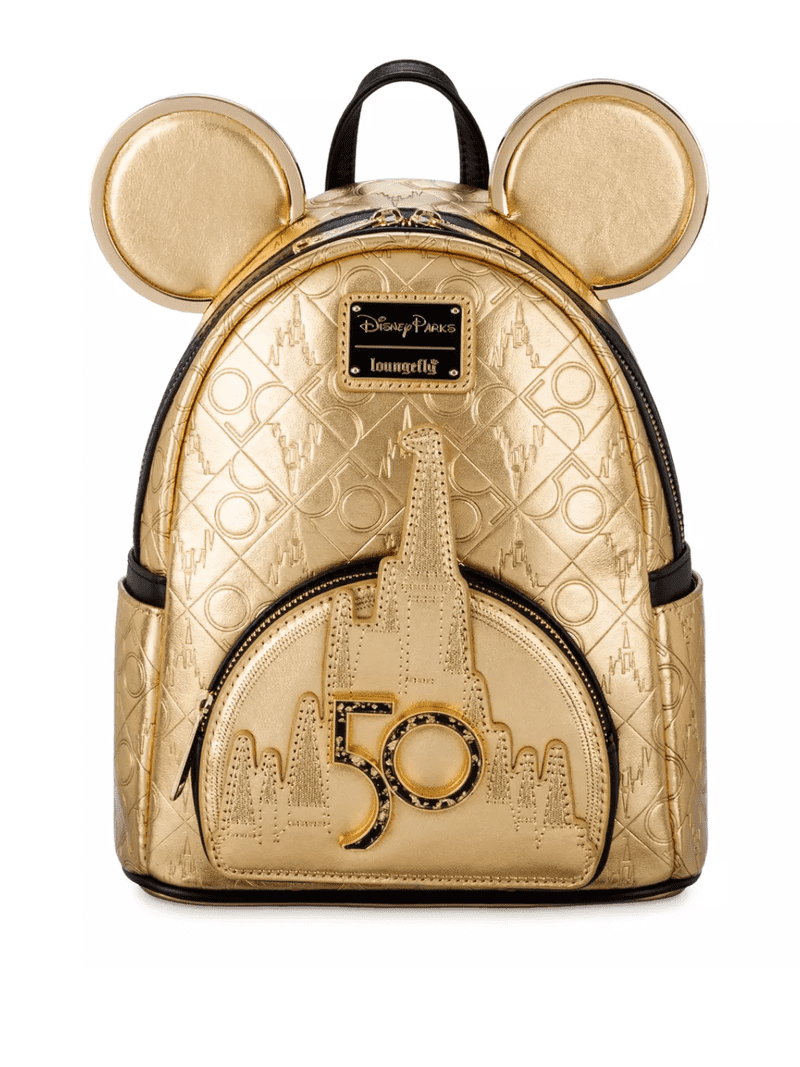 Disney Walt Disney World 50Th Anniversary Mickey Leather Gold Mini Backpack  New