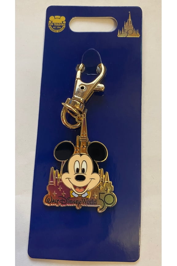 Walt Disney World 50th Mickey Castle Metal Keychain New with Card