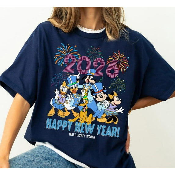 Disney Walt Disney World Mickey and Friends Happy New Year 2026 Comfort Colors Shirt, Disneyland Vacation shirt 2026, Magic Kingdom, Disney World Tee,Navy Color,Size L