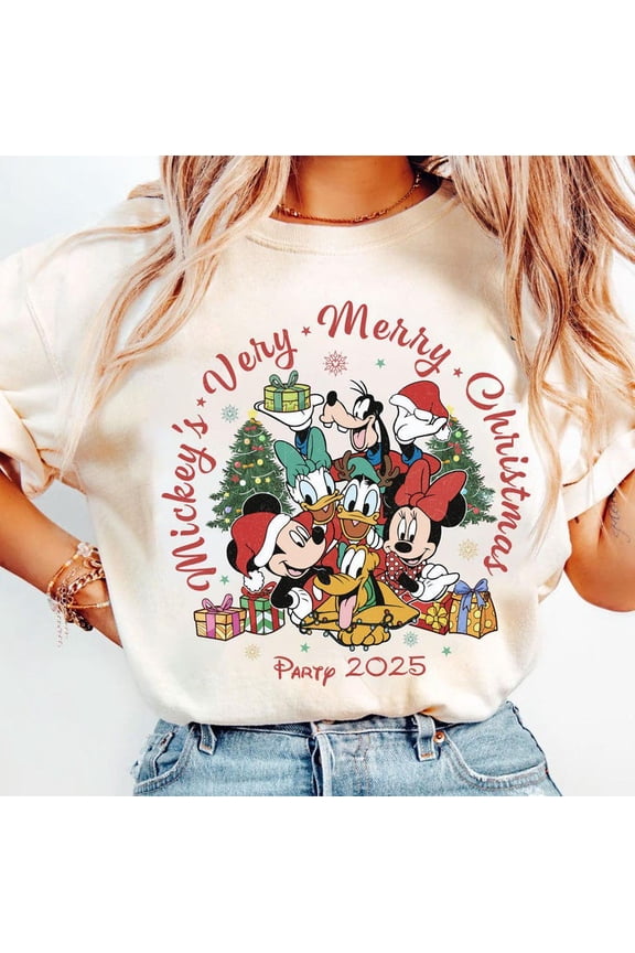 Disney Walt Disneyland Christmas Shirts, Mickey And Friends Christmas Matching Tee, Magic Kingdom Shirt,Sand Color,Size XL