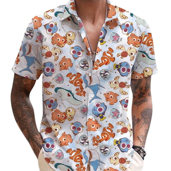 Disney Watercolor Hawaiian Shirt, Finding Nemo Hawaiian Shirt, Finding Dory Button Up, Disney Summer Shirt, Pixar Finding Nemo Character Tee