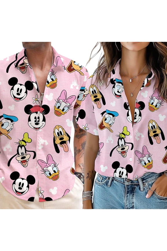 Disney Watercolor Hawaiian Shirt, Mickey and Friends Hawaiian Shirt, Disney Beach Shirt, Matching Disney Trip Shirt, Disney Summer Button Up