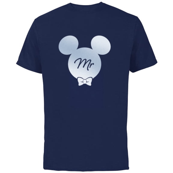 Disney Wedding Matching Mickey Bow Tie Husband Groom Mr - Short Sleeve Cotton T-Shirt for Adults - Customized-Navy