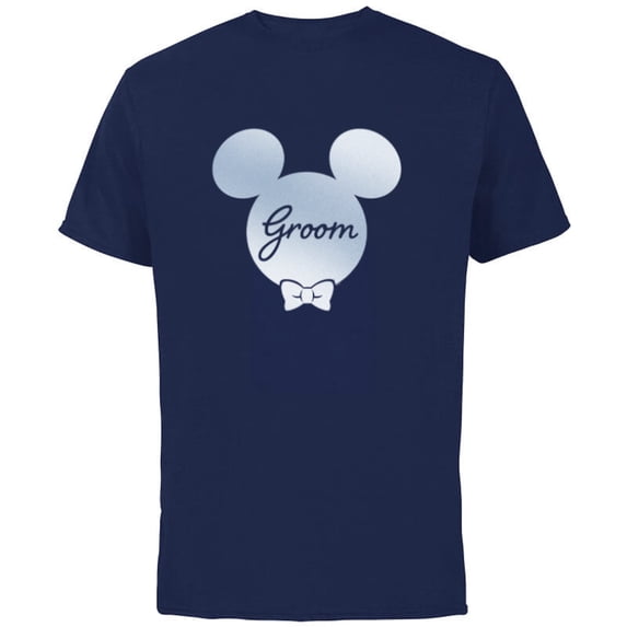 Disney Wedding Matching Mickey Mouse Bow Tie Husband Groom - Short Sleeve Cotton T-Shirt for Adults - Customized-Navy