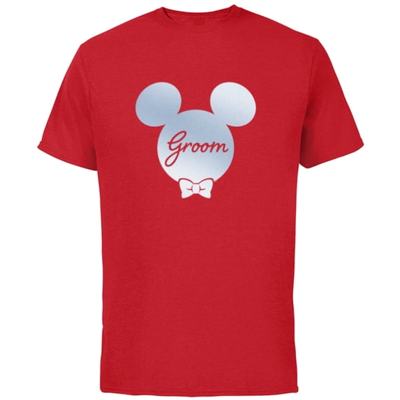 Disney Wedding Matching Mickey Mouse Bow Tie Husband Groom - Short Sleeve Cotton T-Shirt for Adults - Customized-Red