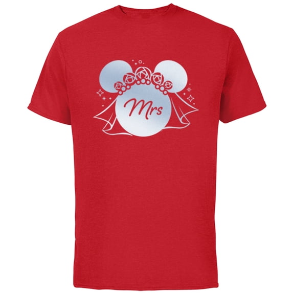 Disney Wedding Matching Minnie Bridal Veil Wife Bride Mrs - Short Sleeve Cotton T-Shirt for Adults - Customized-Red