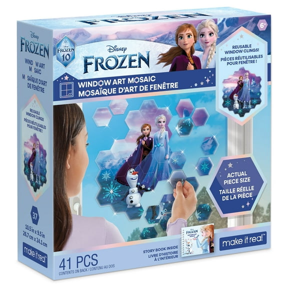 Disney: Window Art Mosaic - Frozen - 41 pcs, Reusable Window Puzzle Clings, Creates a 10.5 x 9.5" Image, Make It Real, Kids Ages 6+