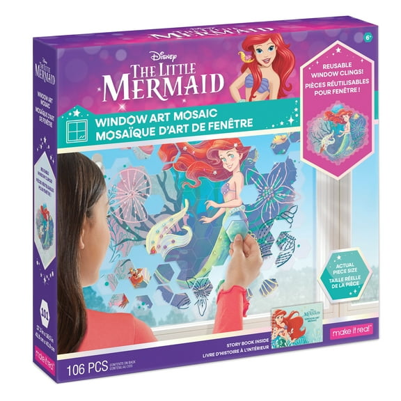 Disney: Window Art Mosaic - The Little Mermaid - 106 pcs, Reusable Puzzle Window Clings, Creates a 17.3 x 16.5" Image, Make It Real, Kids Ages 6+