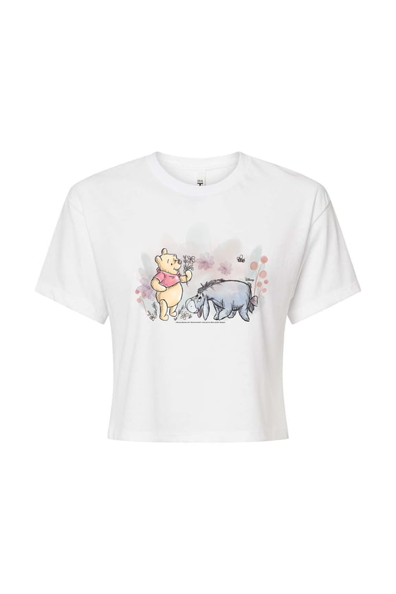 - Winnie And Eeyore Field - Juniors Cropped Cotton Blend T-Shirt