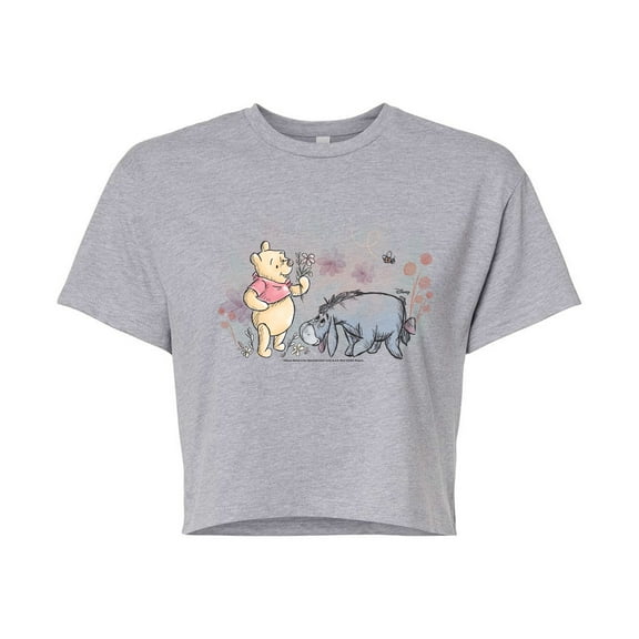Disney - Winnie And Eeyore Field - Juniors Cropped Cotton Blend T-Shirt