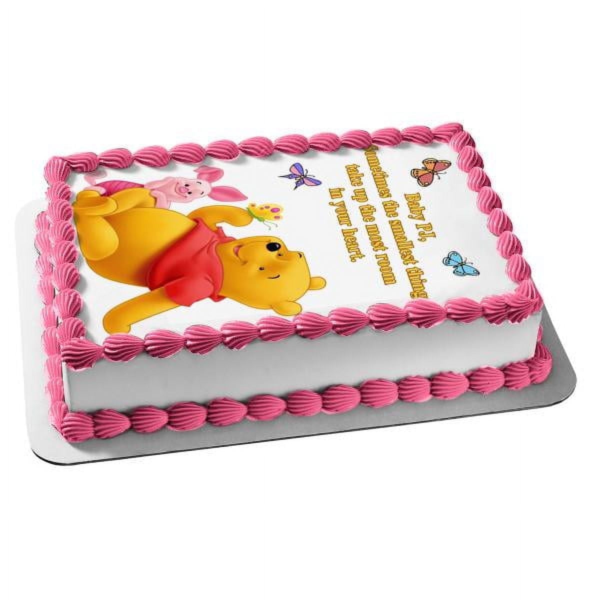 Winnie The Pooh Baby Shower Piglet Butterflies "Smallest Things Take Up The Most Room In Your Heart" Edible Cake Topper Image