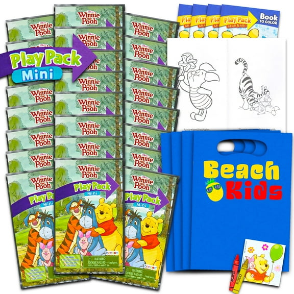 Disney Winnie The Pooh Mini Party Favors Set for Kids - Bundle with 24 Grab n Go Play Packs Coloring Pages, Stickers and More (Winnie Birthday Supplies), Winnie the Pooh party supplies