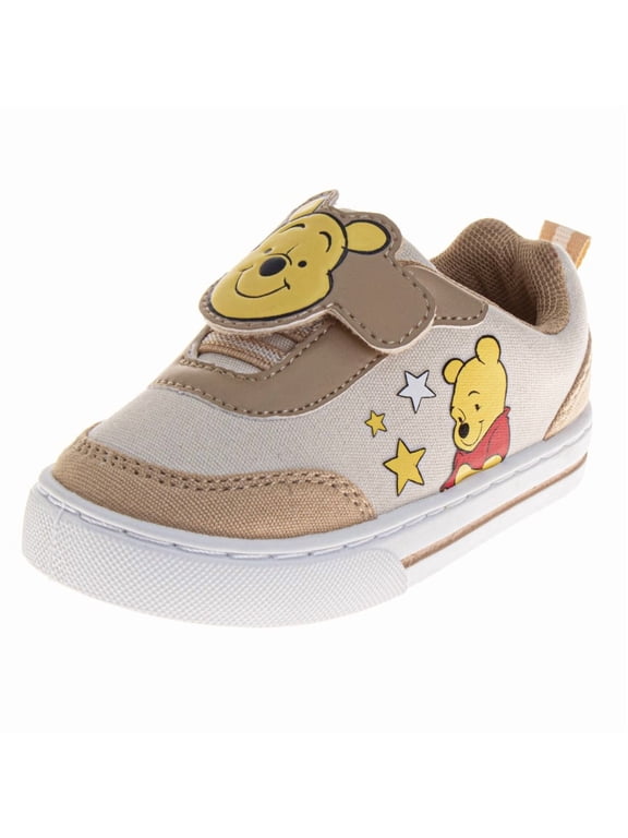 Winnie The Pooh Sneakers Hook & Loop Round Toe, Beige Yellow, Size 8
